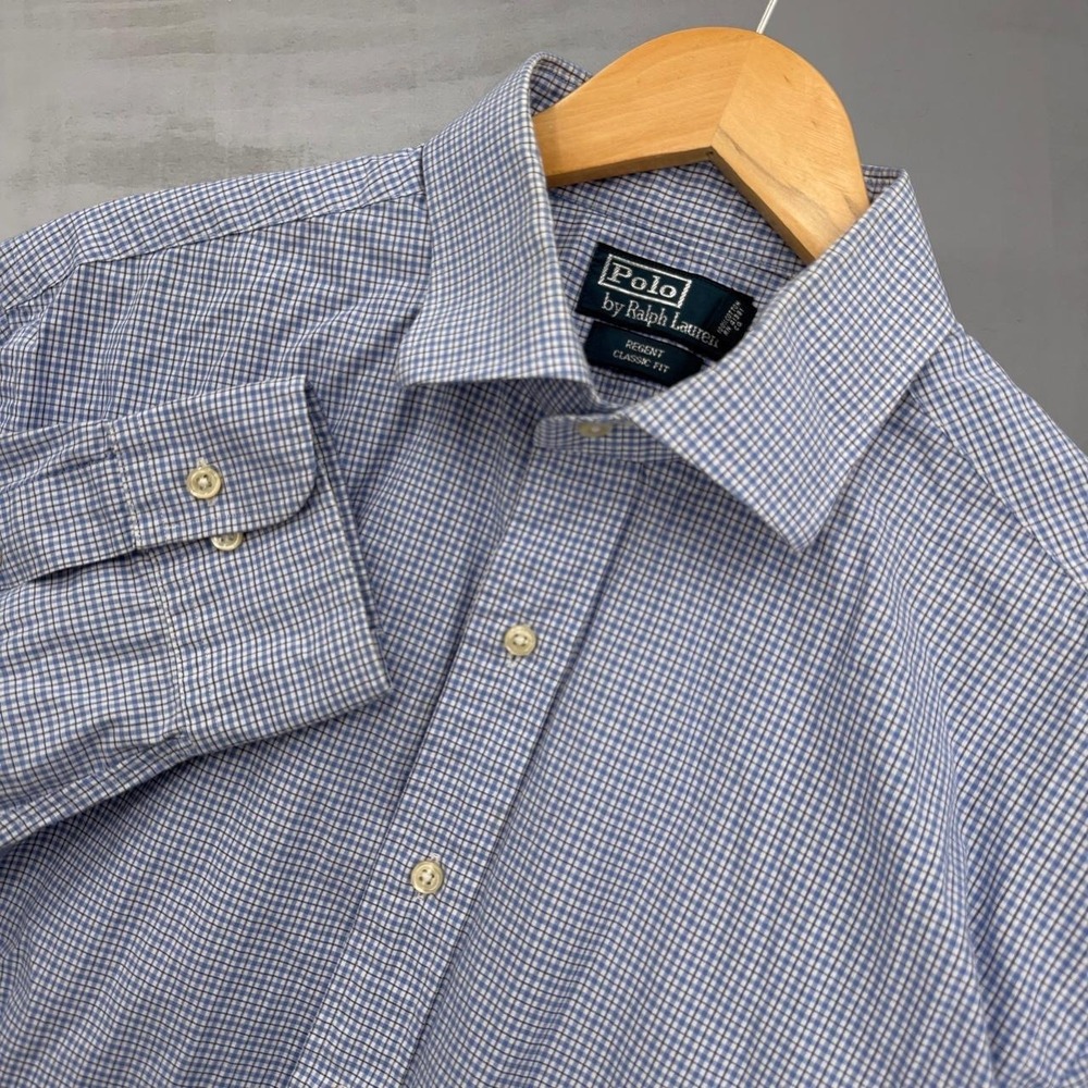 Polo Ralph Lauren Button Down Shirt Blue Check Regent Classic Fit 17 34/35